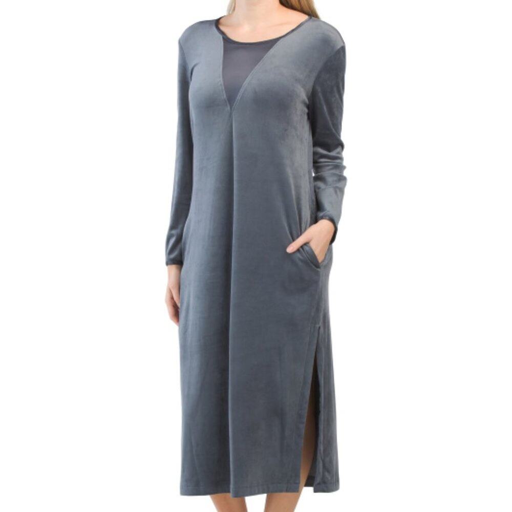 Sesoire Women's Luxury Robe Caftan Satin & Velour Gray Size Medium NEW